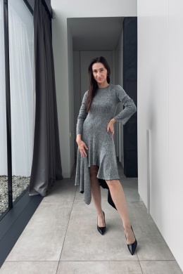 Srebrna, asymetryczna sukienka Sparkle z paskiem