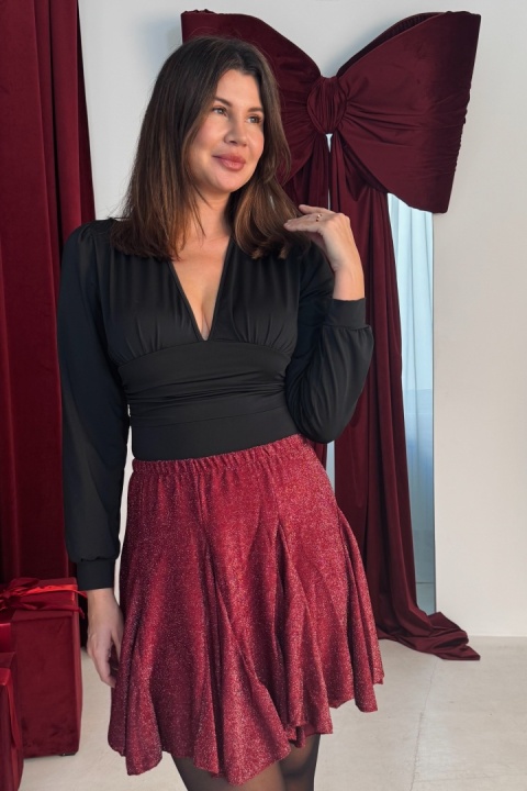 Zwiewna, brokatowa spdónica mini | bordowa