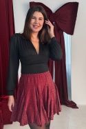 Zwiewna, brokatowa spdónica mini | bordowa